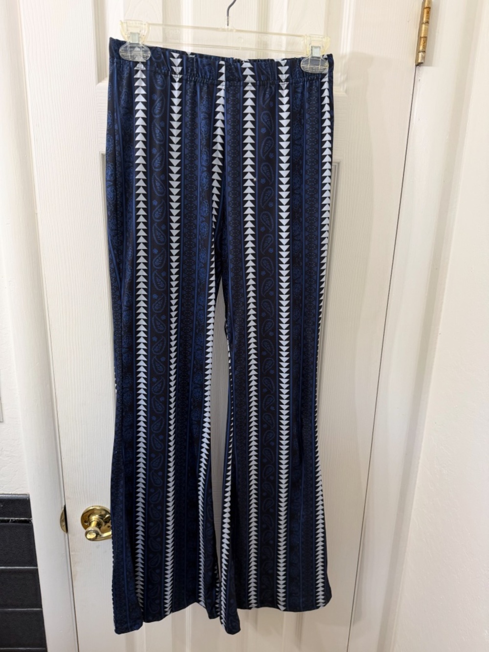 Boho Flare Leggings, Yoga Pants. Navy/Black and White. Size Medium